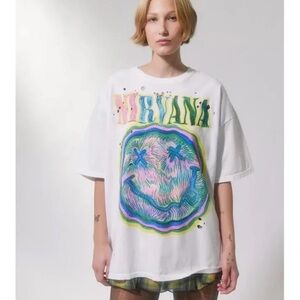 Urban Outfitters Nirvana Distressed Graphic Tee White